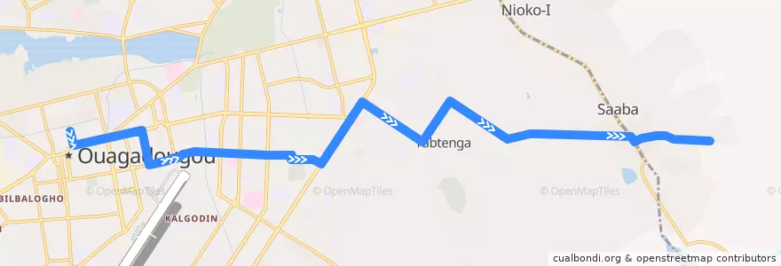 Mapa del recorrido 9: Naaba Koom→Terminus Saaba de la línea  en Ouagadougou.