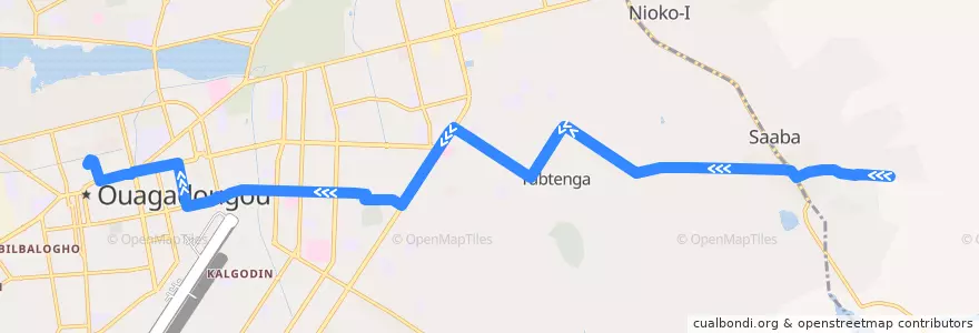 Mapa del recorrido 9: Terminus Saaba→Naaba Koom de la línea  en Ouagadougou.