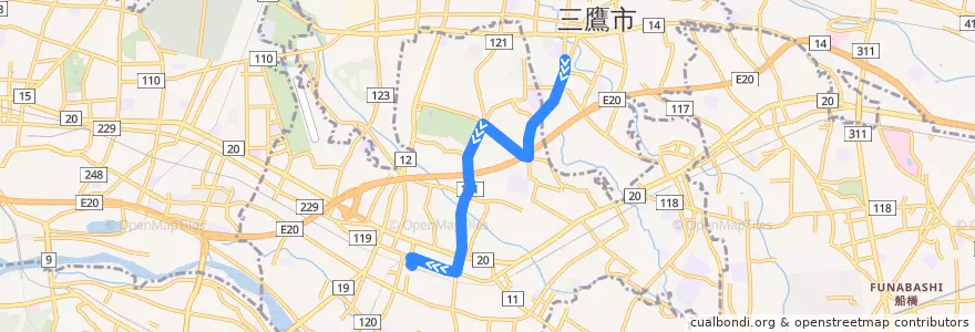 Mapa del recorrido Bus 調35 杏林大学病院前->調布駅北口　(平日) de la línea  en 東京都.