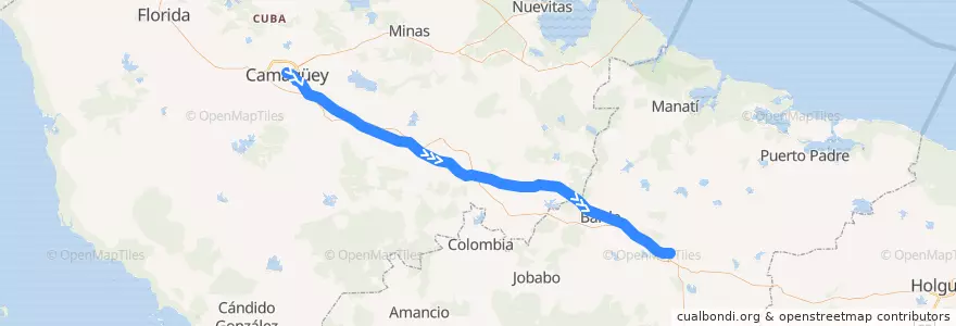 Mapa del recorrido Tren Camaguey-Tunas de la línea  en キューバ.