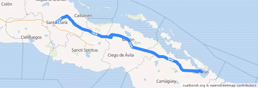 Mapa del recorrido Tren Santa Clara Nuevitas (Línea Norte) de la línea  en Cuba.