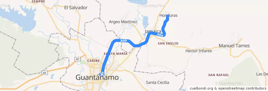Mapa del recorrido Ferrobus Guantanamo Jamaica Honduras de la línea  en Гуантанамо.