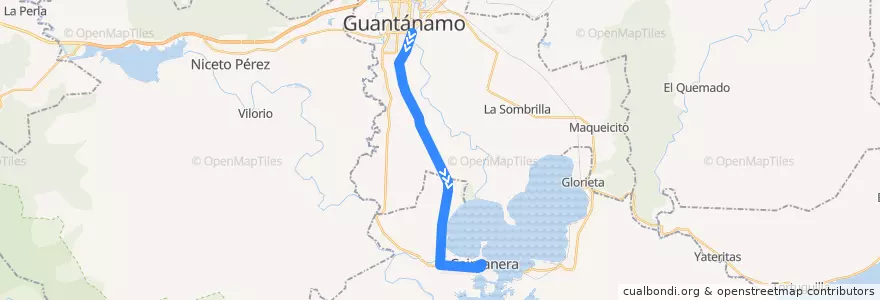Mapa del recorrido Ferrobus Guantánamo Caimanera de la línea  en Guantánamo.