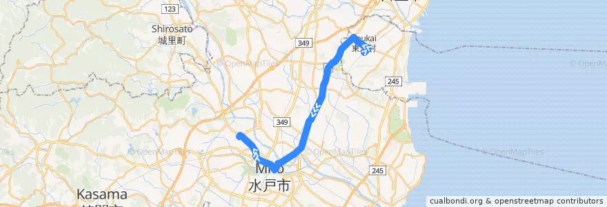 Mapa del recorrido 茨城交通バス35系統 東海駅⇒市毛・水戸駅⇒茨大前営業所 de la línea  en Préfecture d'Ibaraki.