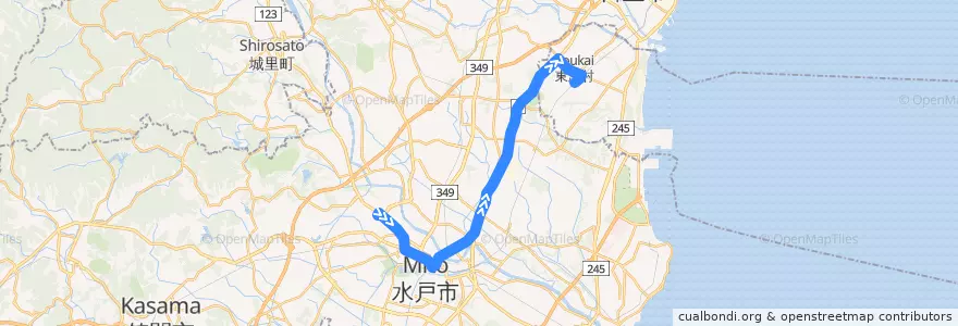 Mapa del recorrido 茨城交通バス35系統 茨大前営業所⇒水戸駅・市毛⇒東海駅 de la línea  en Ibaraki Prefecture.