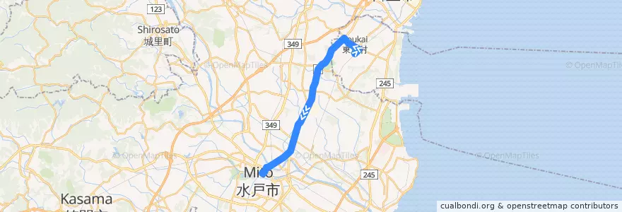 Mapa del recorrido 茨城交通バス35系統 東海駅⇒市毛⇒水戸駅 de la línea  en 이바라키현.