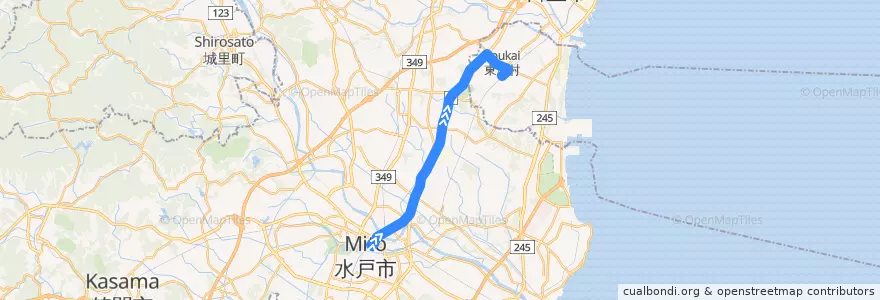 Mapa del recorrido 茨城交通バス35系統 水戸駅⇒市毛⇒東海駅 de la línea  en 이바라키현.