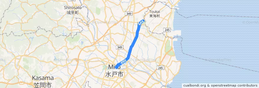 Mapa del recorrido 茨城交通バス36系統 笠松運動公園⇒市毛⇒水戸駅 de la línea  en 常陸那珂市.