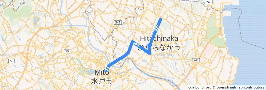 Mapa del recorrido 茨城交通バス34系統 水戸駅⇒市毛⇒勝田駅・勝田営業所 de la línea  en Hitachinaka.