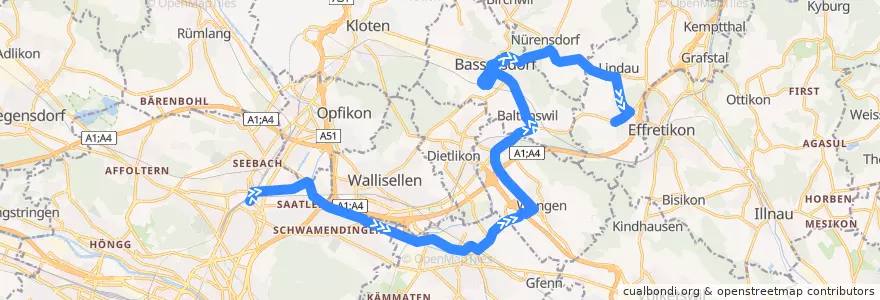 Mapa del recorrido Bus N78: Zürich, Bahnhof Oerlikon => Tagelswangen, Dorf de la línea  en チューリッヒ.