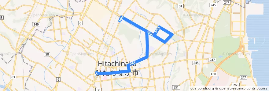 Mapa del recorrido 茨城交通バス 勝田営業所⇒足崎団地⇒勝田駅 de la línea  en Hitachinaka.