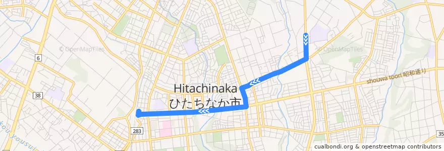 Mapa del recorrido 茨城交通バス 勝田高校⇒市役所⇒勝田駅 de la línea  en ひたちなか市.