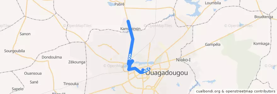 Mapa del recorrido 13: Zone des écoles→Terminus Kamboinssin de la línea  en Uagadugú.