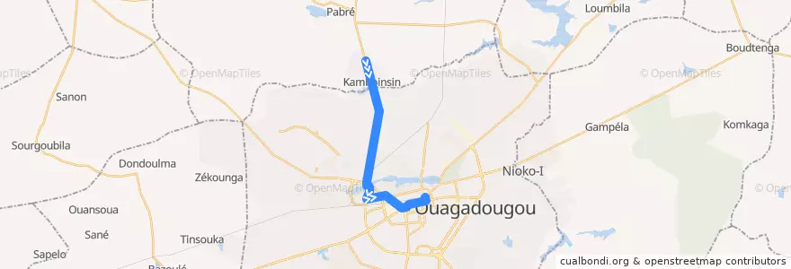 Mapa del recorrido 13: Terminus Kamboinssin→ Zones des écoles de la línea  en Uagadugú.
