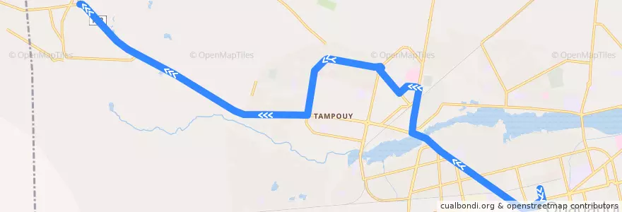 Mapa del recorrido 16: Naaba Koomn→Terminus Eau Maman de la línea  en Ouagadougou.