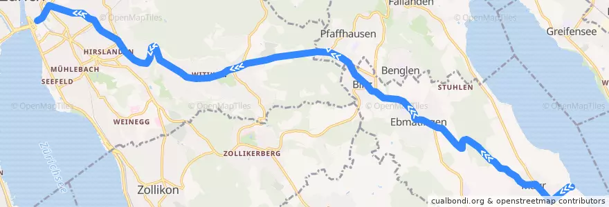 Mapa del recorrido Bus N16: Maur → Bellevue de la línea  en チューリッヒ.