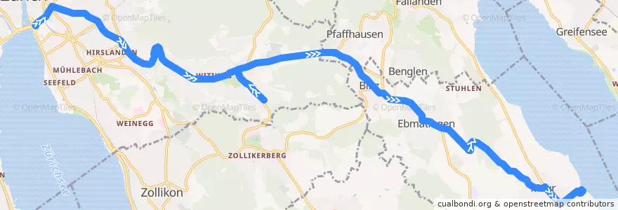 Mapa del recorrido Bus N16: Bellevue → Maur de la línea  en Цюрих.