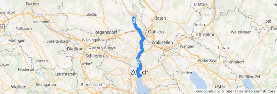 Mapa del recorrido Bus N6: Rümlang → Bellevue de la línea  en زيورخ.