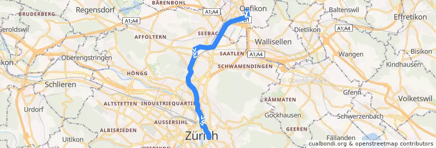 Mapa del recorrido Bus N7: Opfikon → Bellevue de la línea  en District de Zurich.