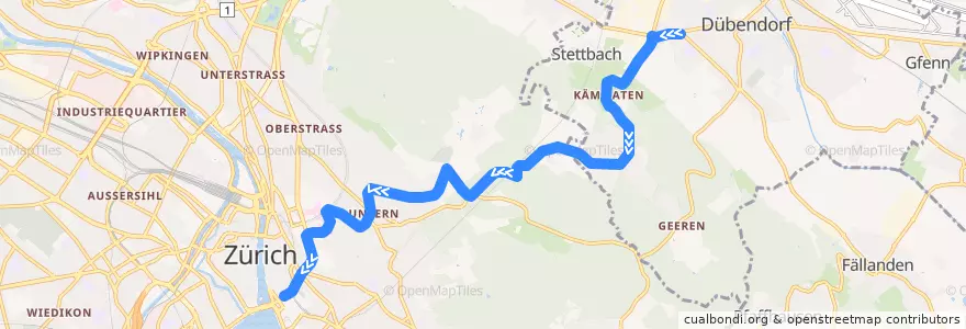 Mapa del recorrido Bus N17: Dübendorf → Bellevue de la línea  en زوریخ.