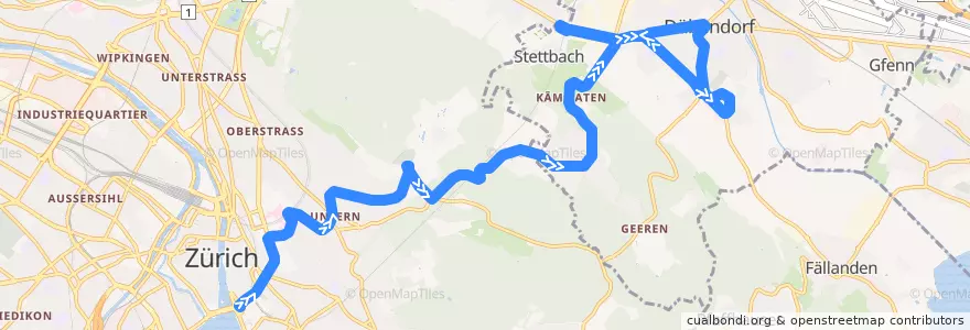 Mapa del recorrido Bus N17: Bellevue → Dübendorf de la línea  en チューリッヒ.