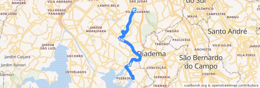 Mapa del recorrido 5757-51 Pedreira de la línea  en ساو باولو.