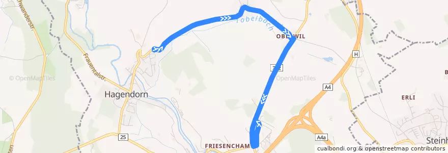 Mapa del recorrido Bus 42: Hagendorn, Rumentikon => Cham, Langacker de la línea  en Cham.
