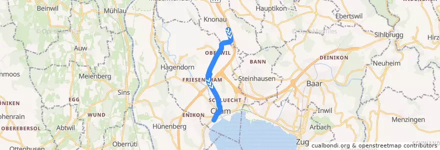 Mapa del recorrido Bus 42: Knonau, Bahnhof => Cham, Langacker => Cham, Bahnhof de la línea  en Cham.