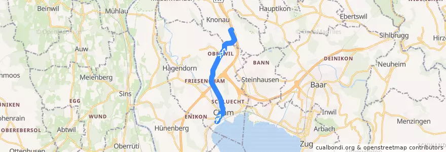 Mapa del recorrido Bus 42: Cham, Bahnhof => Cham, Langacker => Knonau, Bahnhof de la línea  en Cham.