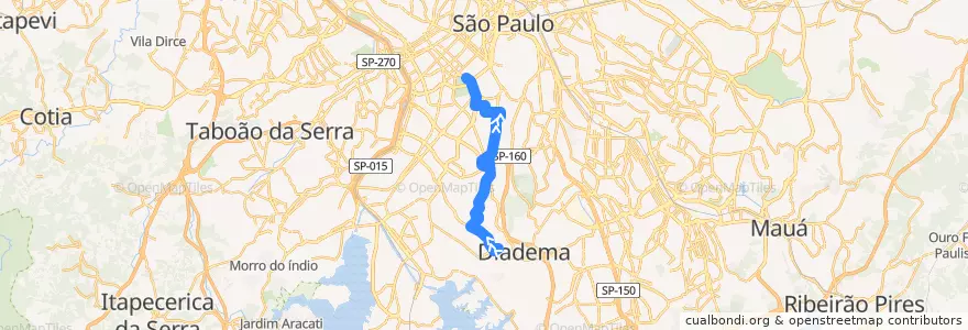 Mapa del recorrido 6338-10 Pq. Ibirapuera de la línea  en São Paulo.