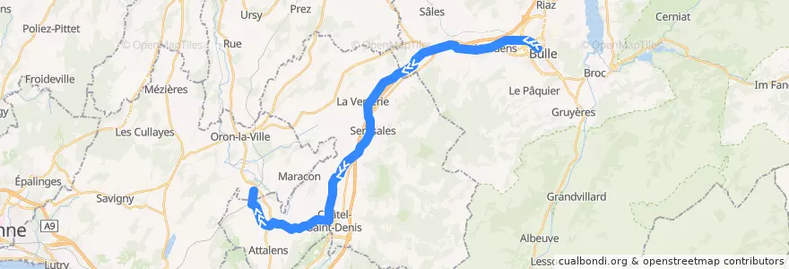 Mapa del recorrido S50: Bulle => Palézieux de la línea  en Fribourg.