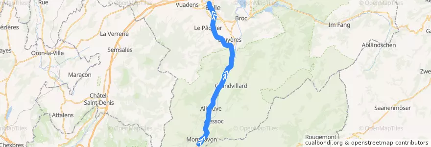 Mapa del recorrido S51: Montbovon => Bulle de la línea  en District de la Gruyère.