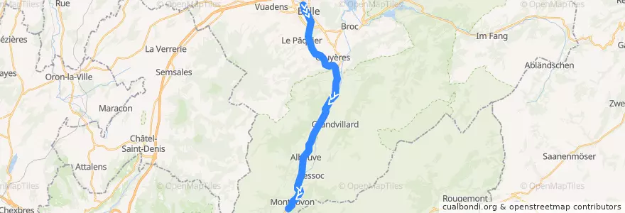 Mapa del recorrido S51: Bulle => Montbovon de la línea  en District de la Gruyère.