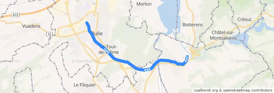Mapa del recorrido S60: Broc => Bulle de la línea  en Gruyère District.