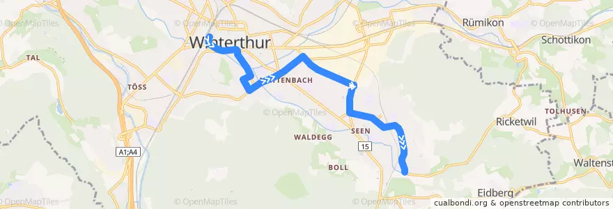 Mapa del recorrido Bus N65: Winterthur Hauptbahnhof → Oberseen de la línea  en Winterthur.