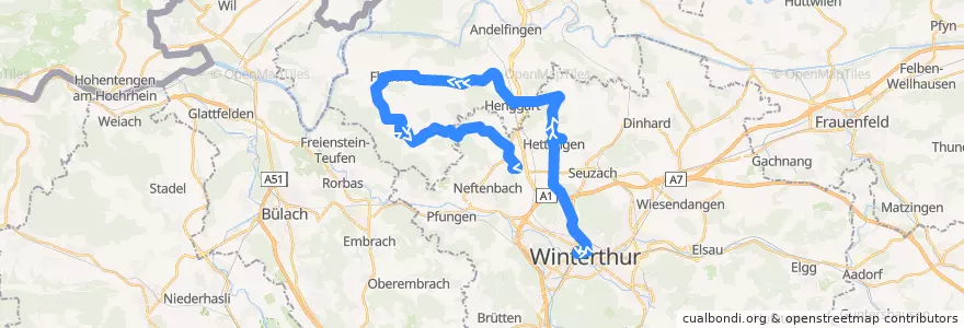 Mapa del recorrido Bus N64: Winterthur, Hauptbahnhof => Riet (Neftenbach) de la línea  en チューリッヒ.