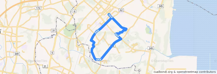 Mapa del recorrido 茨城交通バス 東海駅東口⇒フローレスタ須和間循環（右回り） de la línea  en Naka County.