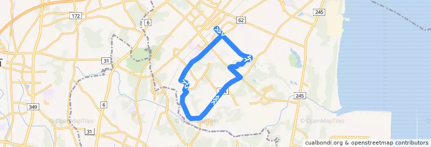 Mapa del recorrido 茨城交通バス 東海駅東口⇒フローレスタ須和間循環（左回り） de la línea  en Naka County.