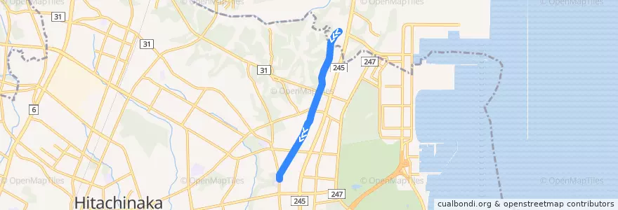 Mapa del recorrido 茨城交通バス 森の前⇒長砂公民館⇒追分 de la línea  en Hitachinaka.