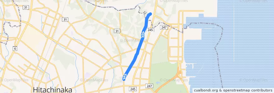 Mapa del recorrido 茨城交通バス 追分⇒長砂公民館⇒森の前 de la línea  en ひたちなか市.