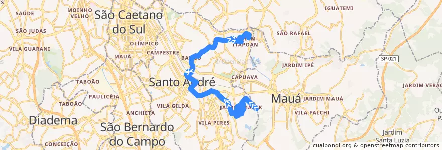 Mapa del recorrido Ônibus I02: Cidade São Jorge => Jardim Ana Maria de la línea  en Santo André.