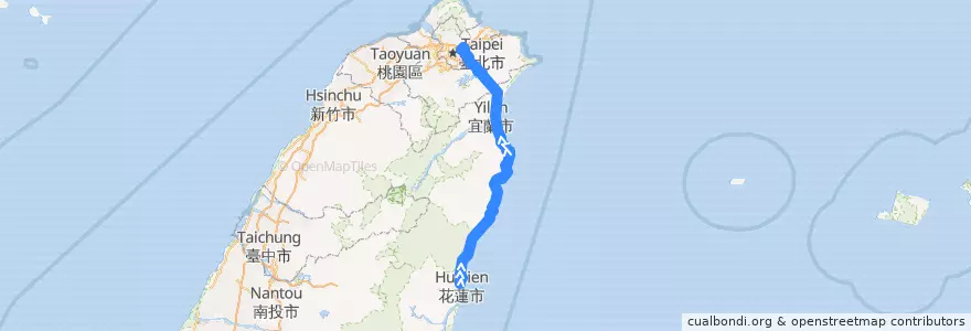 Mapa del recorrido 1663 花蓮市→國道5號→南港 de la línea  en Taiwan.