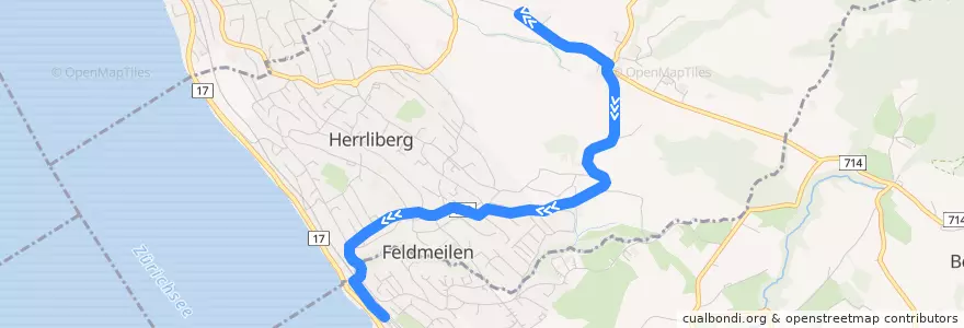Mapa del recorrido Bus 974: Herrliberg, Kirche Wetzwil => Herrliberg-Feldmeilen, Bahnhof de la línea  en Bezirk Meilen.