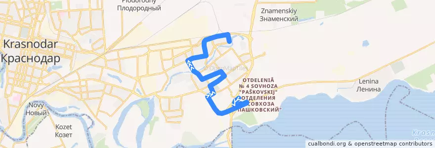Mapa del recorrido Автобус №61: Торгово-развлекательный центр "OZ Mall" => Комсомольский микрорайон de la línea  en городской округ Краснодар.