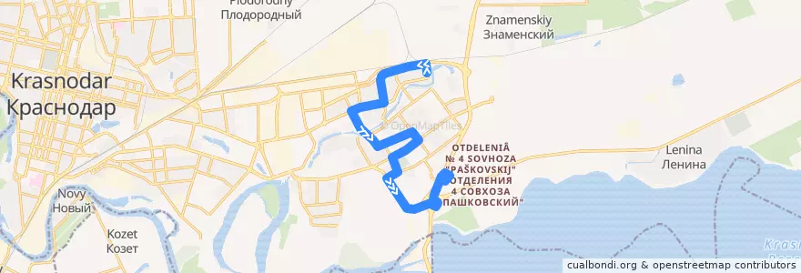 Mapa del recorrido Автобус №61: Комсомольский микрорайон => Торгово-развлекательный центр "OZ Mall" de la línea  en городской округ Краснодар.