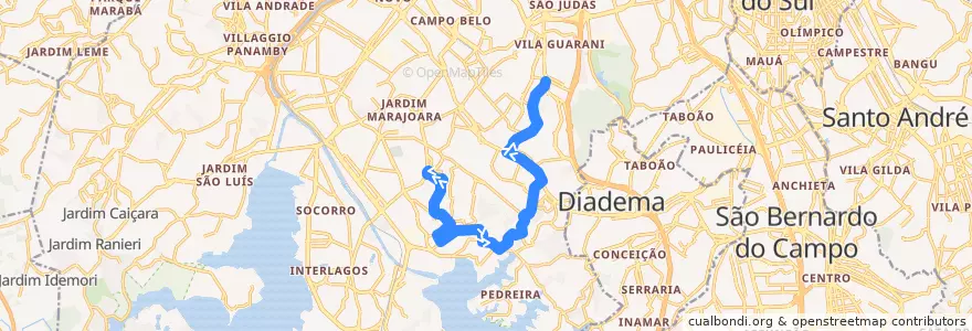 Mapa del recorrido 5018-10 Jabaquara de la línea  en ساو باولو.