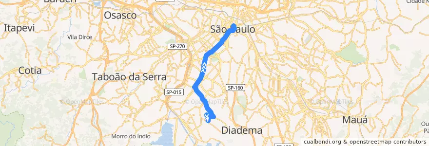 Mapa del recorrido 5131-10 Pq. D. Pedro II de la línea  en São Paulo.