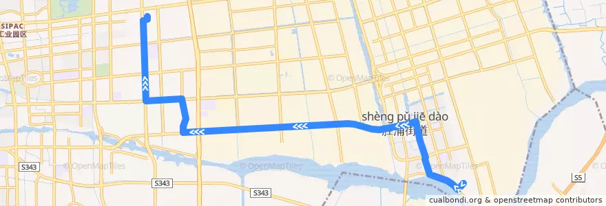 Mapa del recorrido Bus 1072:滨江苑=>钟南街首末站南 de la línea  en Suzhou Industrial Park.