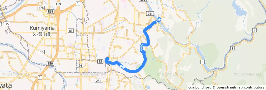 Mapa del recorrido 京都京阪バス240 京阪宇治駅-->近鉄大久保 de la línea  en 宇治市.