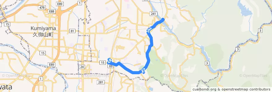 Mapa del recorrido 京都京阪バス240A 近鉄大久保-->京阪宇治駅 de la línea  en 宇治市.